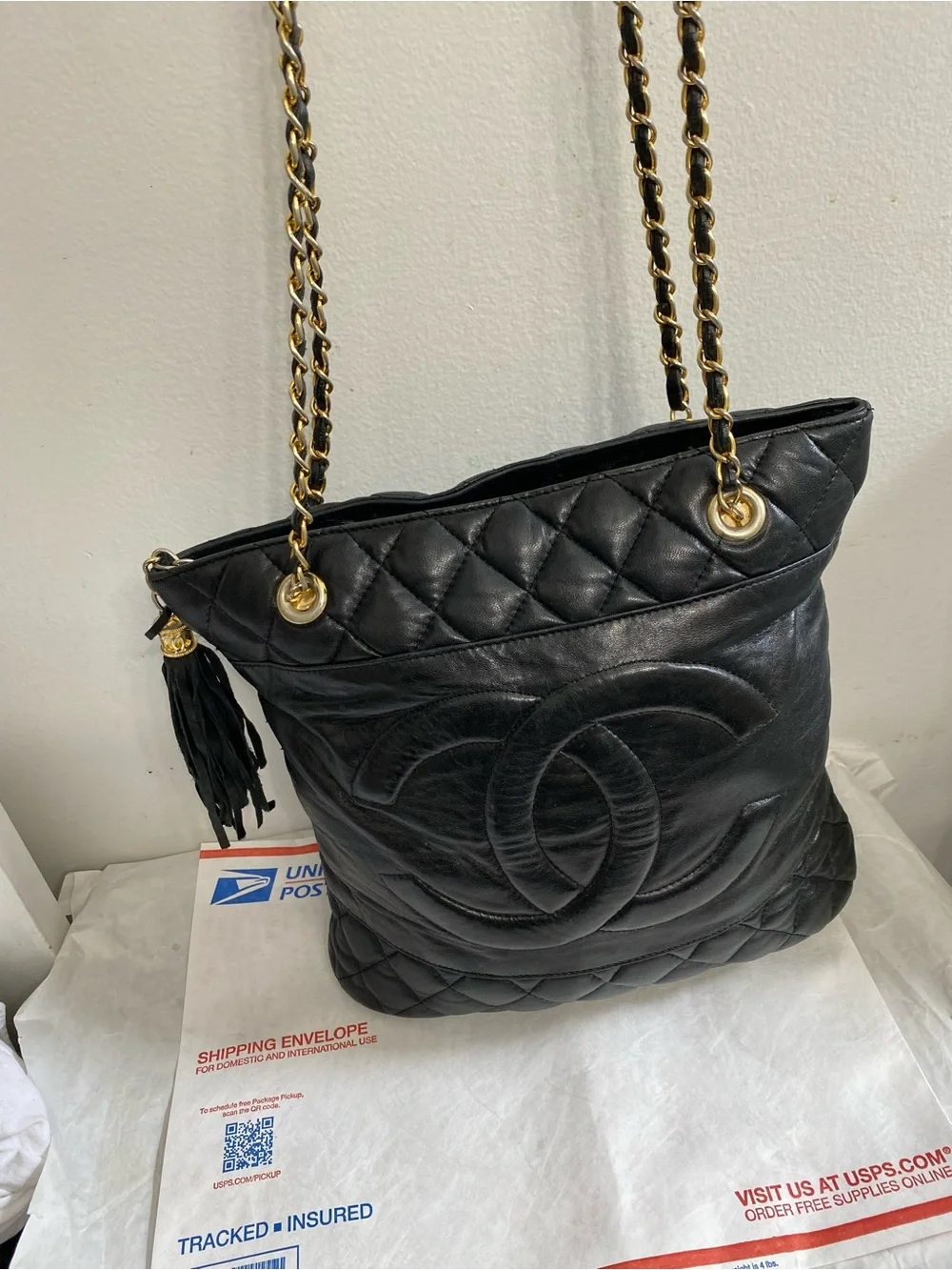 Chanel Vintage CC Quited Lambskin Leather Tote shoulder bag